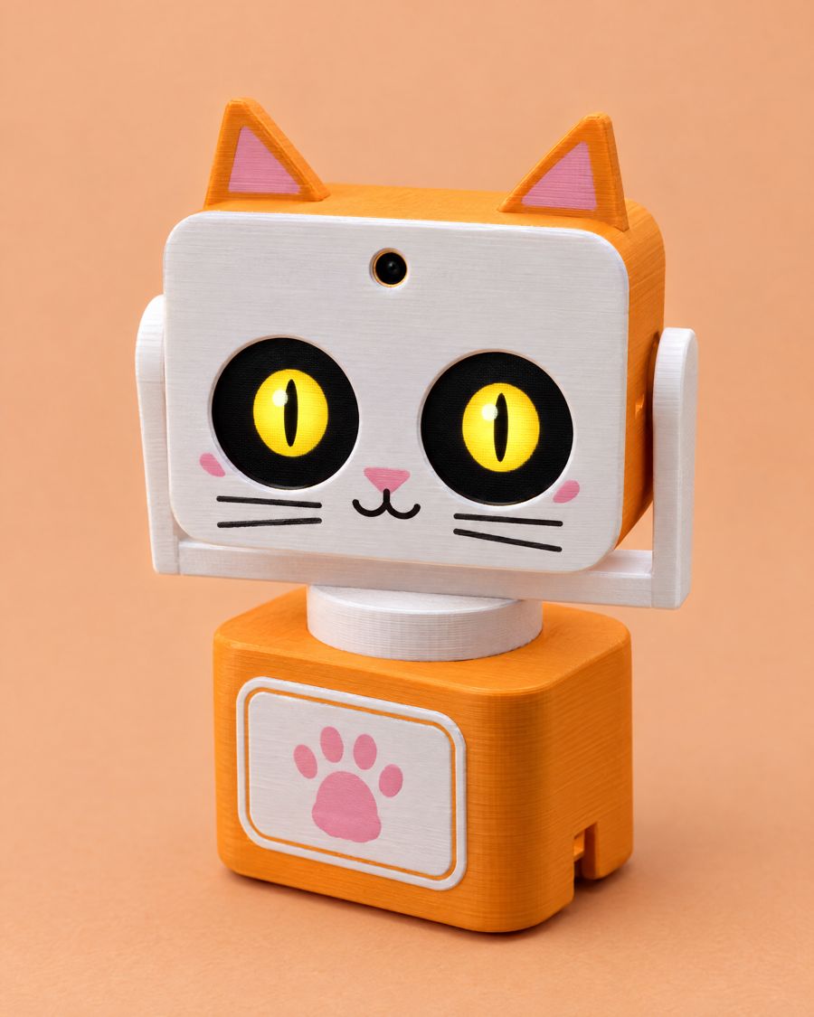 Robô Miau: gatinho laranja com orelhas e bigodes